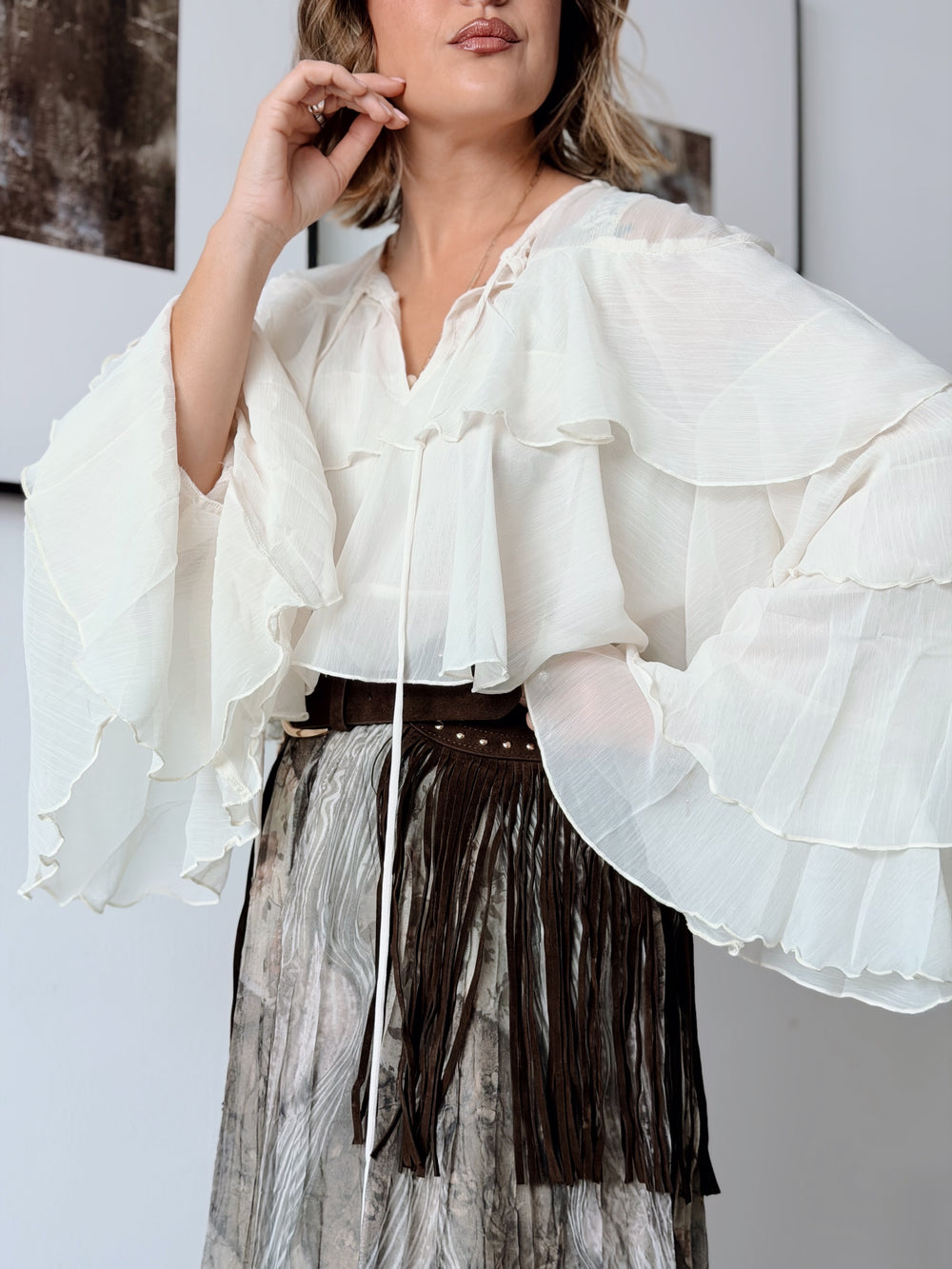 Blusa gasa volantes beige