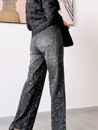Denim animal print strass