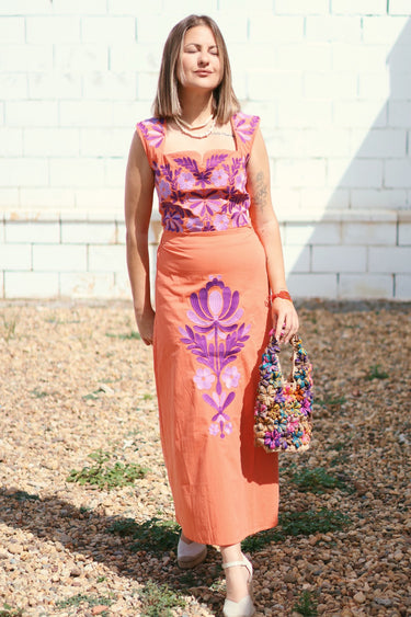 Conjunto MADISON bordado papaya