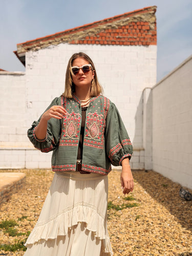Chaqueta india bordada verde
