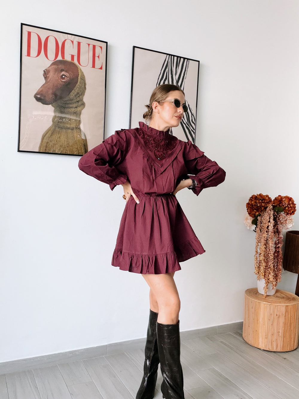 Vestido romántico berenjena
