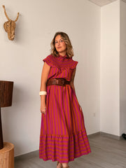 Vestido rayas MEGAN buganvilla y teja