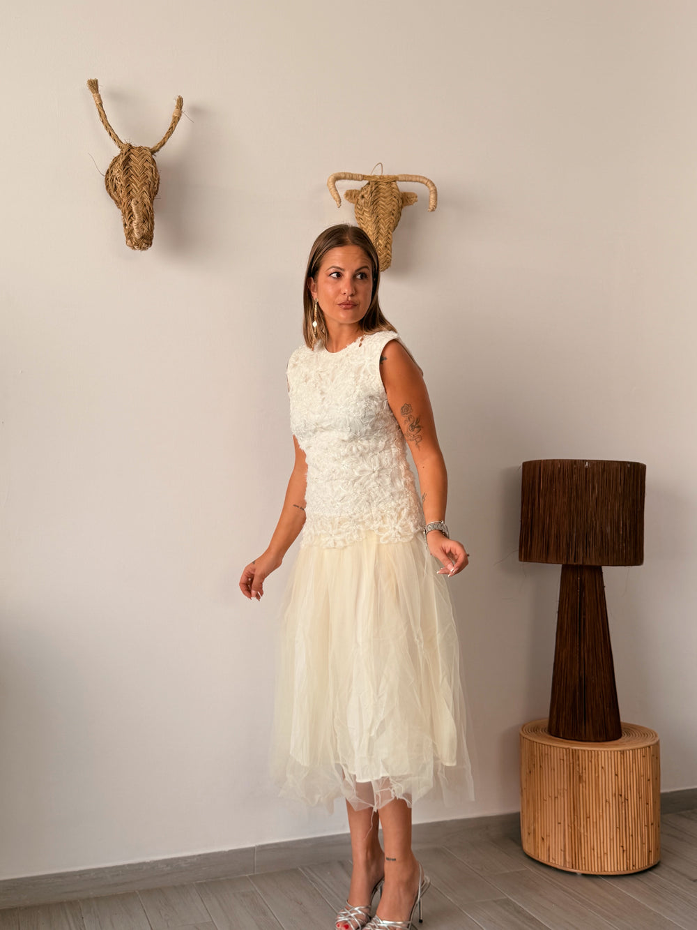 Vestido DAMIRA tul con lentejuelas marfil