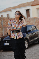 Falda volantes gris gasa