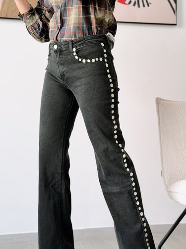Denim negro botones