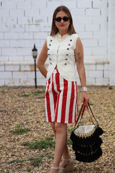 Bermudas stripe beige y burdeos
