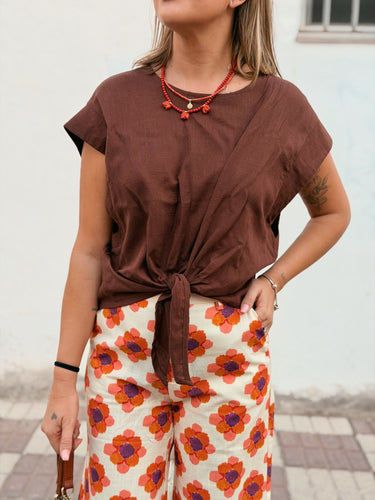 Blusa lino lazo marrón