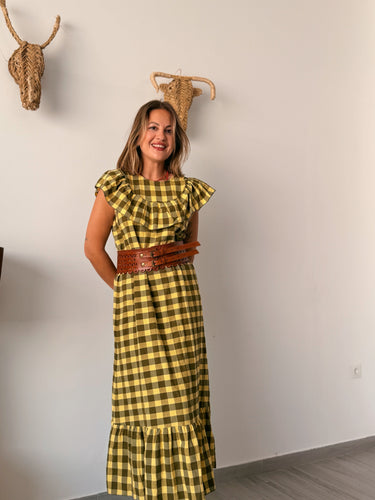 Vestido VICHYLOVER amarillo y verde