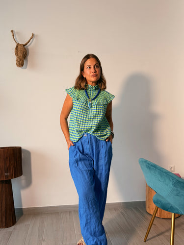 Pantalón Baggy lino azul