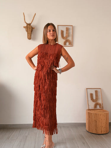 Vestido flecos MACRA teja
