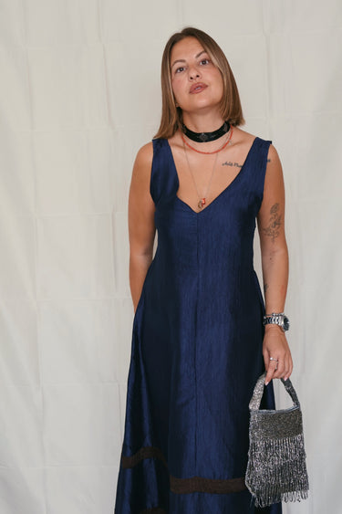 Vestido seda marino