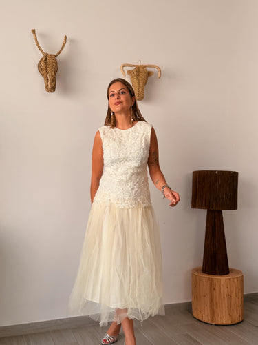 Vestido DAMIRA tul con lentejuelas marfil