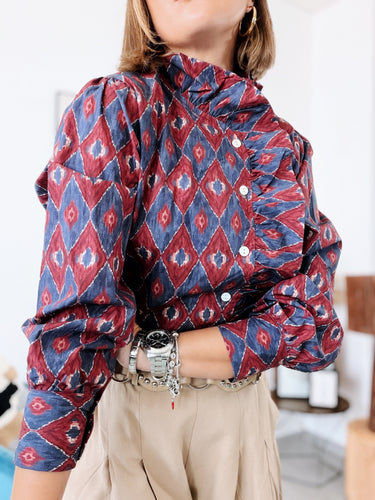 Blusa QUINOA Burdeos y azul