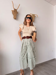 Pantalón baloon stripe beige