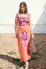 Conjunto MADISON bordado papaya