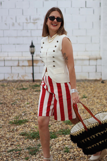 Bermudas stripe beige y burdeos