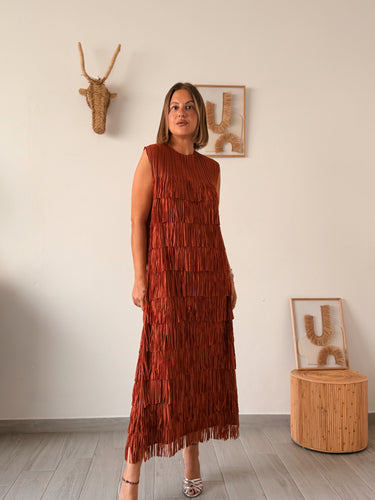 Vestido flecos MACRA teja