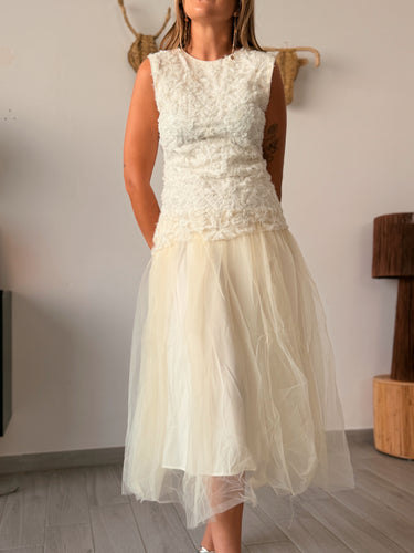 Vestido DAMIRA tul con lentejuelas marfil