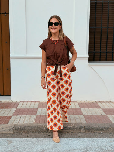 Blusa lino lazo marrón