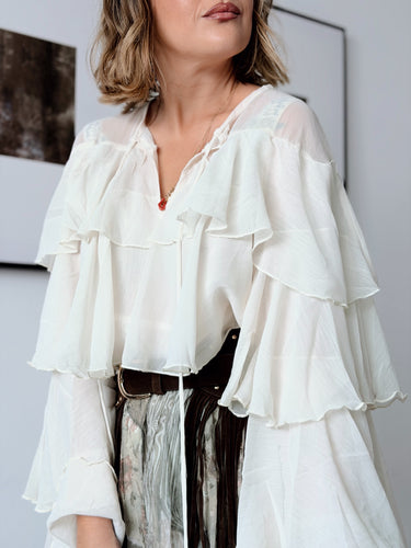Blusa gasa volantes beige
