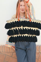 Cesta rafia POMPÓN negro