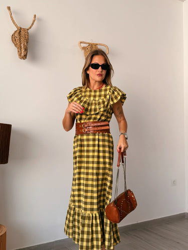 Vestido VICHYLOVER amarillo y verde