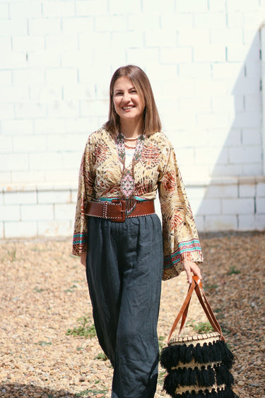 Pantalón baggy lino gris