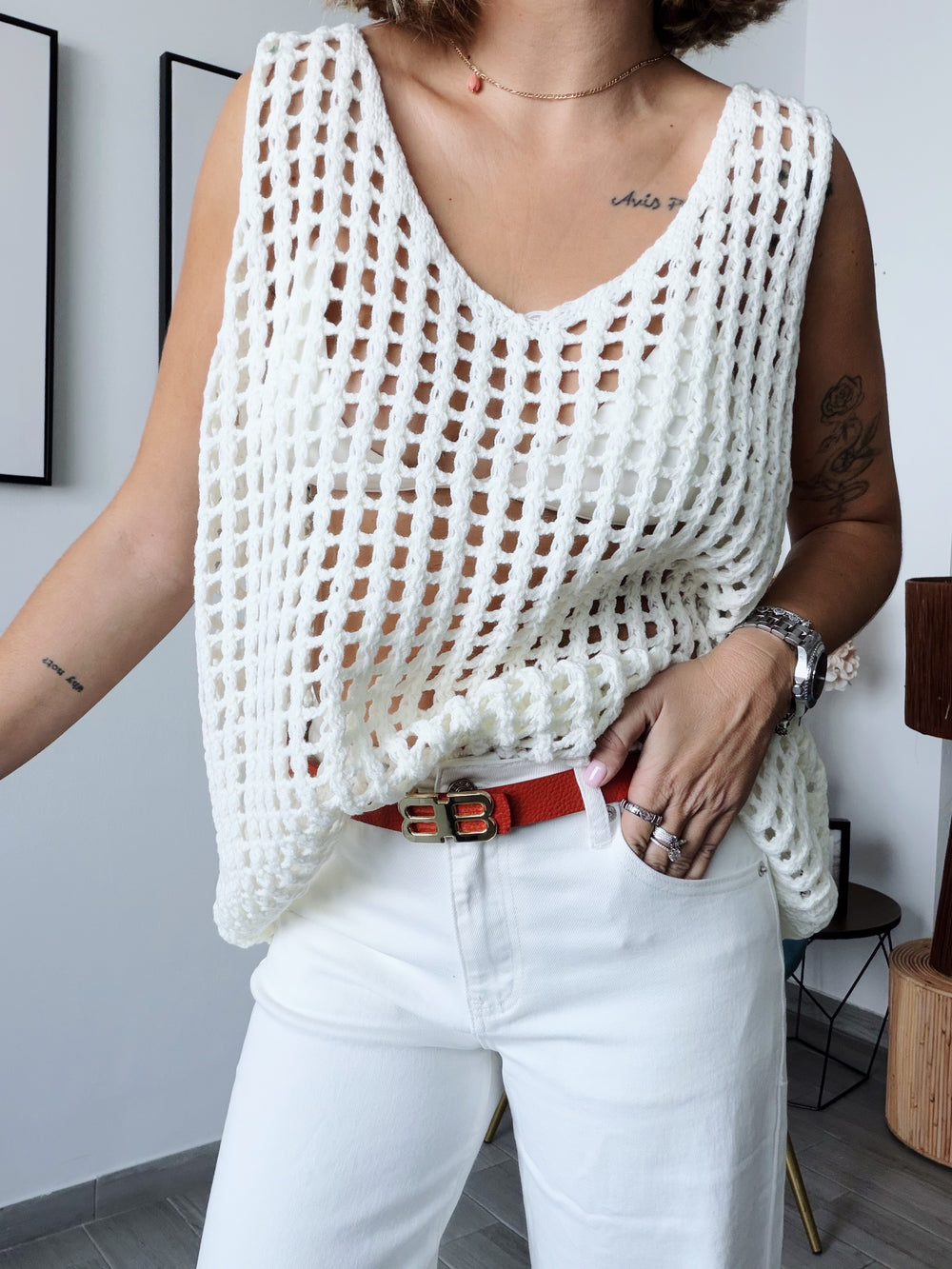 Top hilo beige lanita