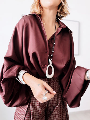Camisa oversized satén vino