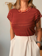Camiseta STRIPE punto fucsia y naranja
