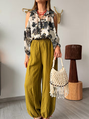 Pantalón lino joggin verde