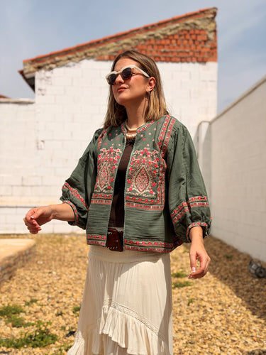 Chaqueta india bordada verde
