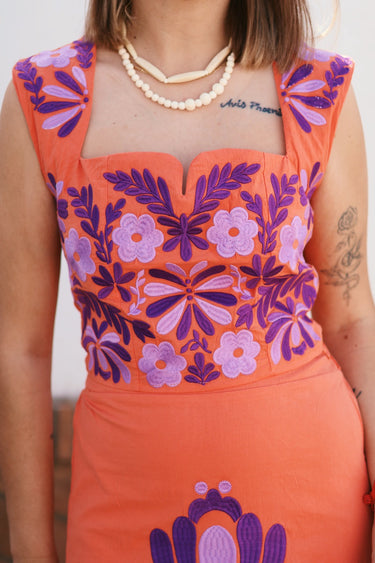 Conjunto MADISON bordado papaya