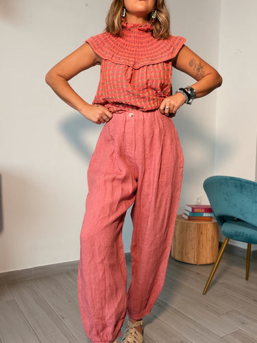 Pantalón BAGGY lino rosa