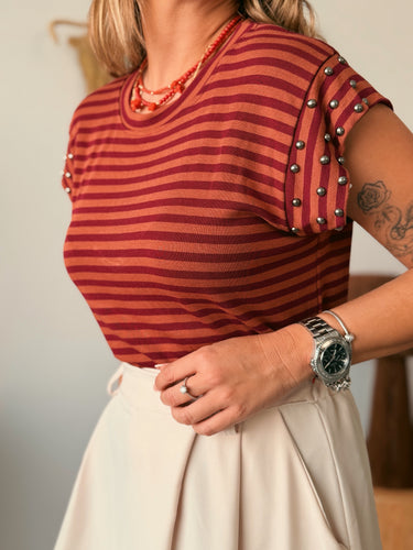 Camiseta STRIPE punto fucsia y naranja