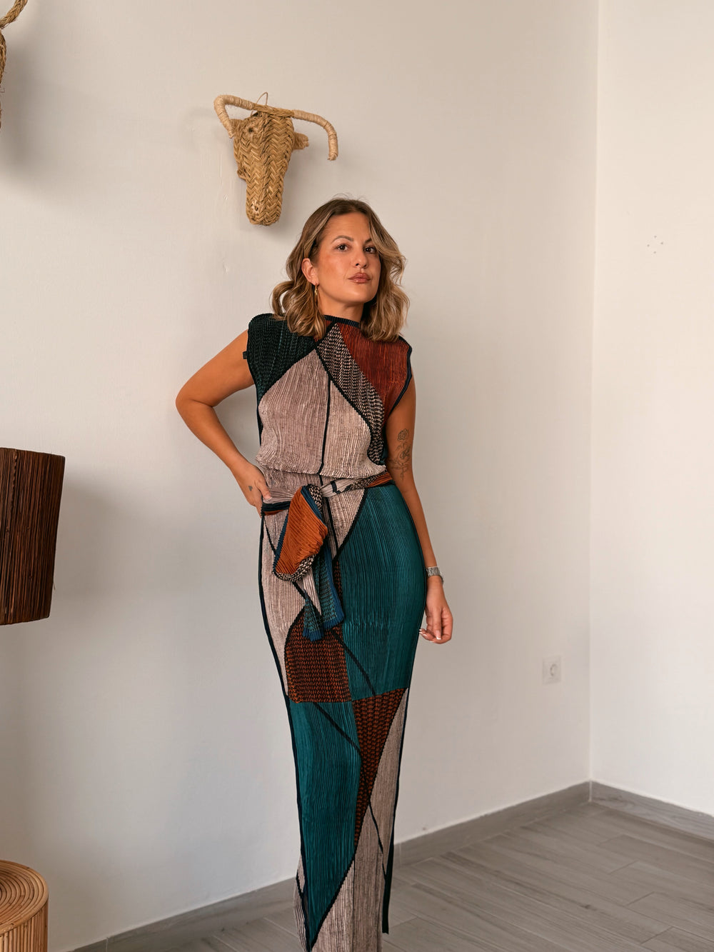 Vestido COOCO verde y marrón