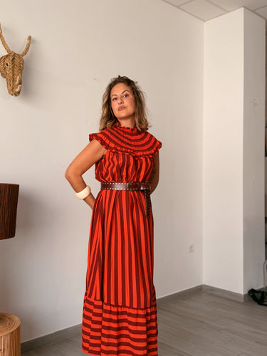 Vestido rayas MEGAN teja y naranja