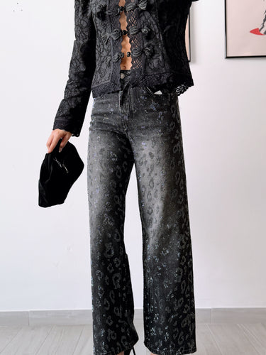 Denim animal print strass