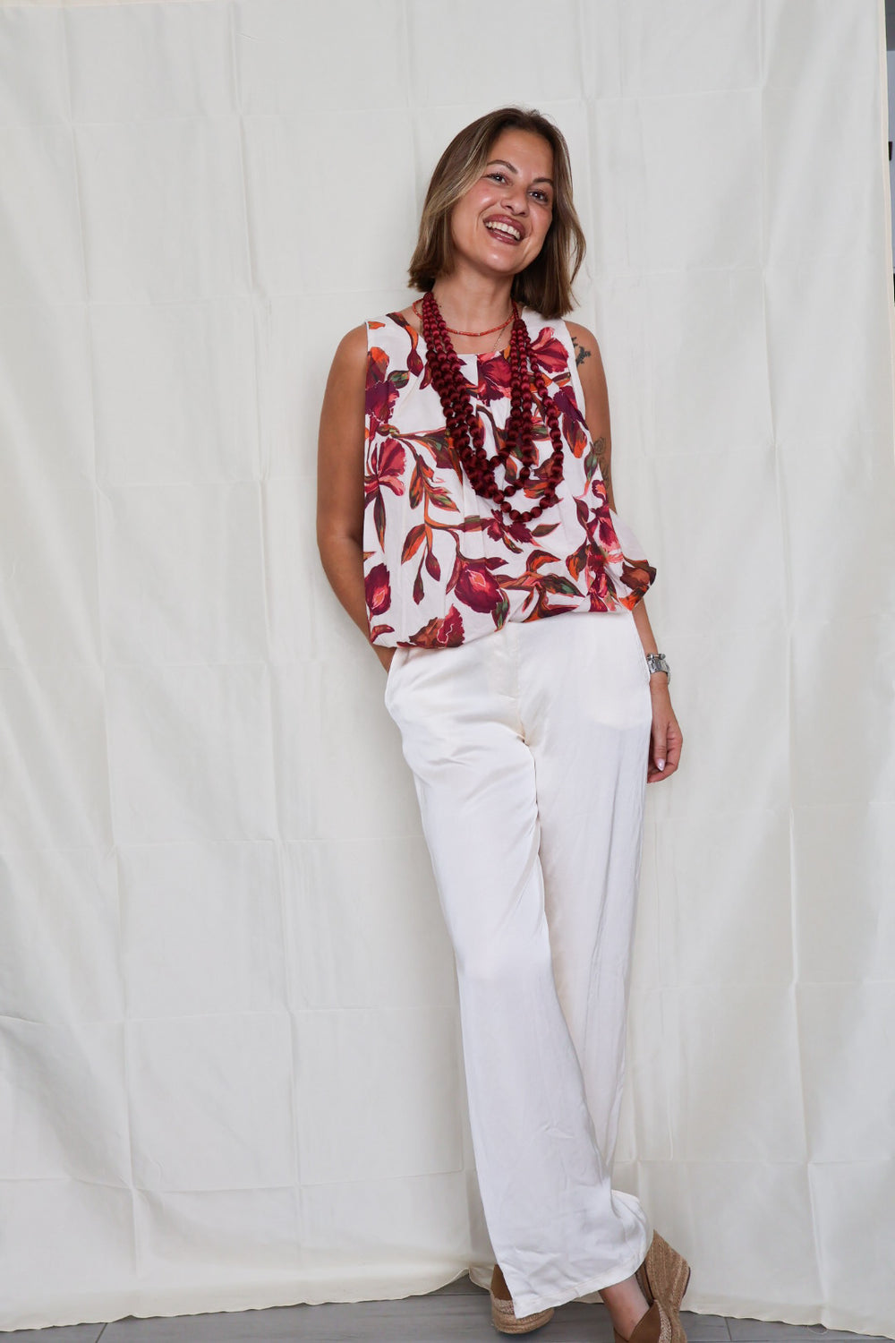 Pantalón seda marfil