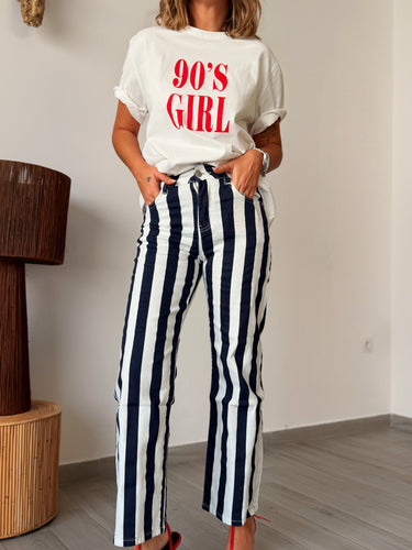 Jeans rayas azul marino