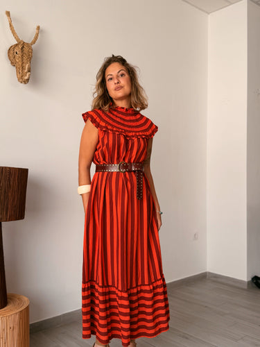 Vestido rayas MEGAN teja y naranja