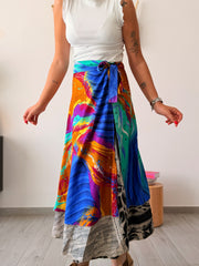 Falda reversible azul india