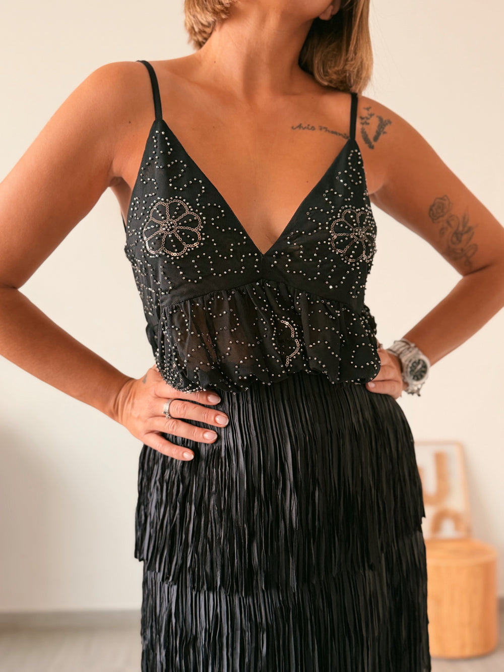 Top STRASS negro