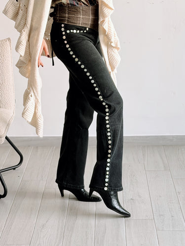 Denim negro botones