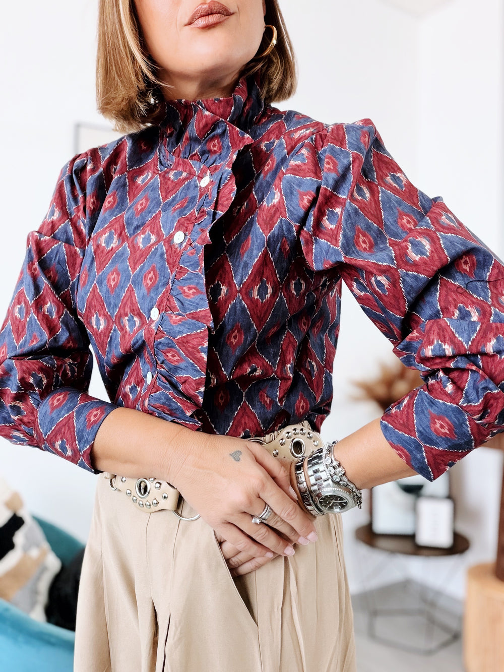 Blusa QUINOA Burdeos y azul