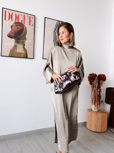 Vestido CORINA taupe satén