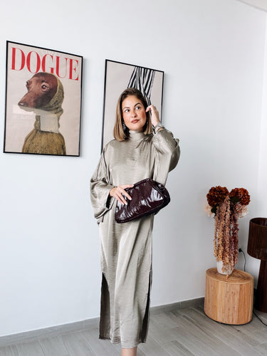 Vestido CORINA taupe satén
