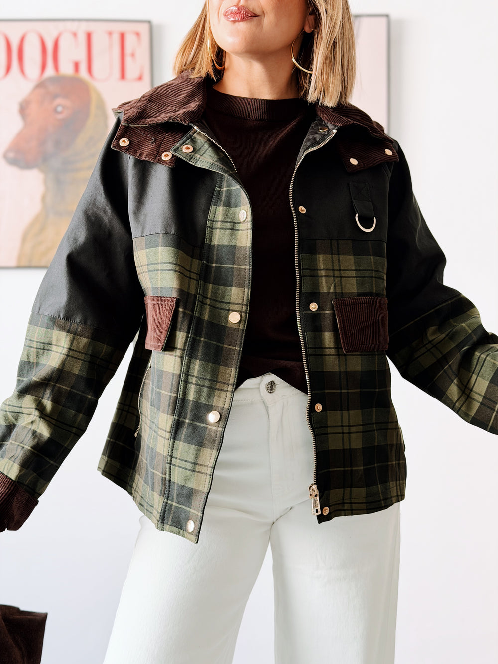 Parka cuadros marina combinada