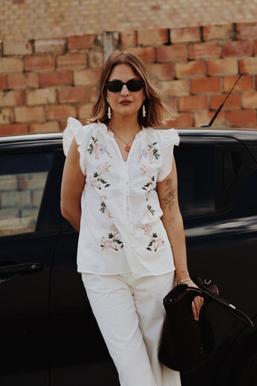 Blusa COMSY punto de cruz blanca