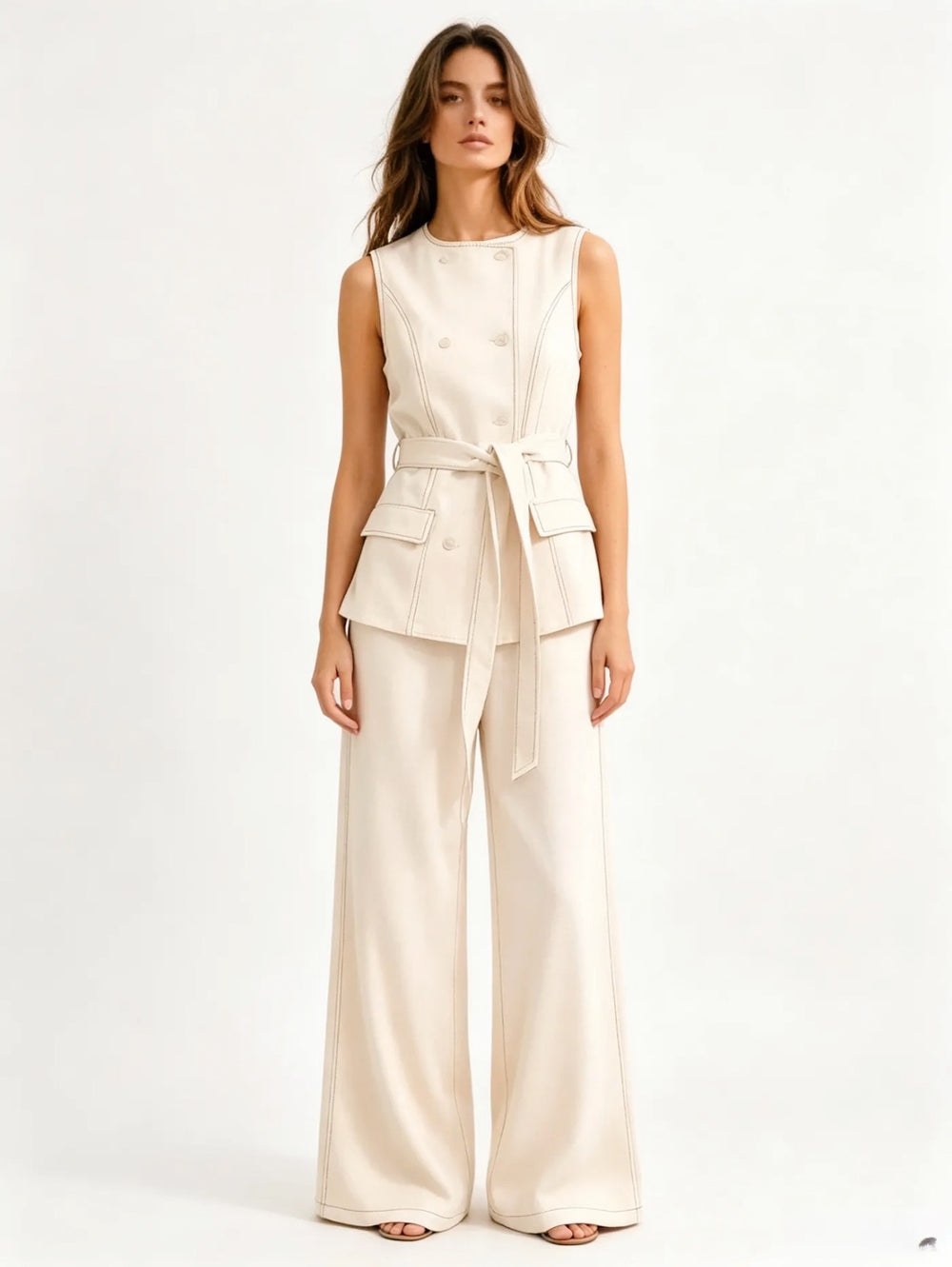 Conjunto beige pespunte